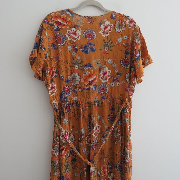 PATRONS OF PEACE Floral Crepe Faux Wrap Maxi Dress in Burnt Orange Boho Size L - Picture 12 of 16